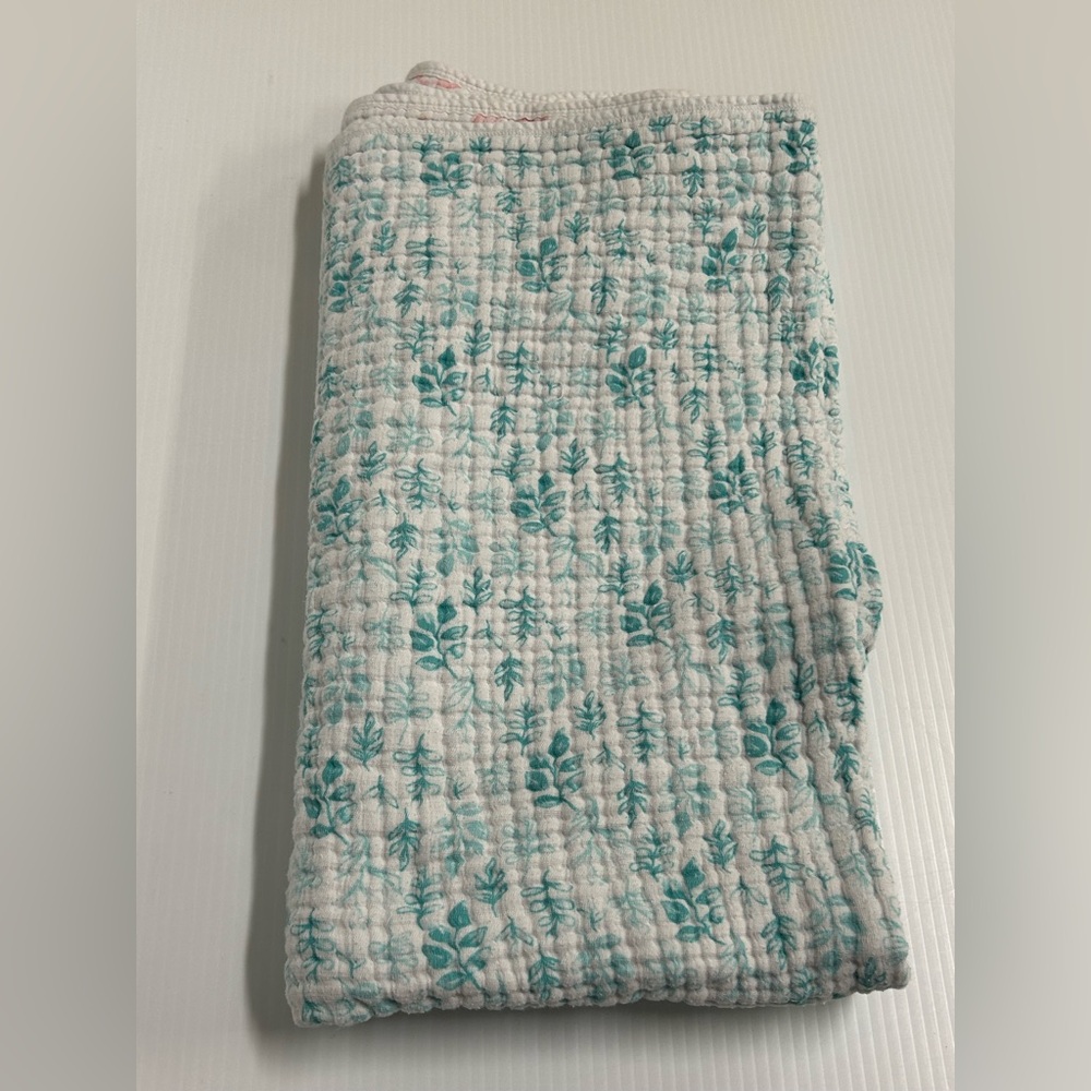 Aden & Anais Pink White Teal Floral Reversible Muslin Cotton 4 Ply Dream Blanket